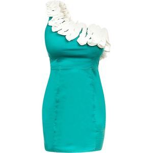 Sea Foam Green Cocktail Dress With Ivory Ruffle Trim